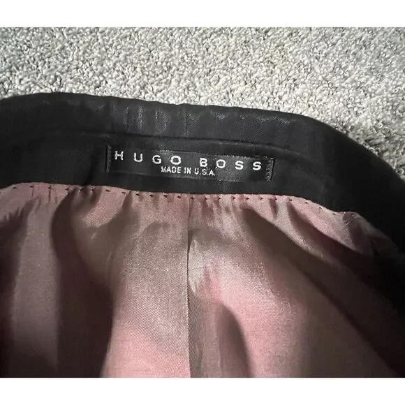 Hugo Boss Scorsese 42L Three Button Wool Suit 38 Pants Black‎ on Black Striped